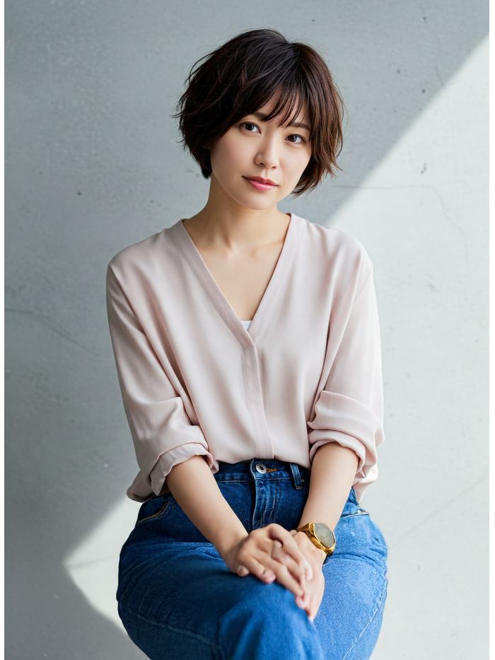 ショートカットの女性の写真