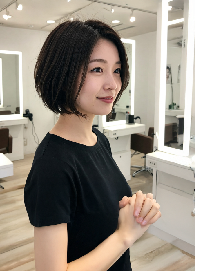 ショートカットの女性の写真